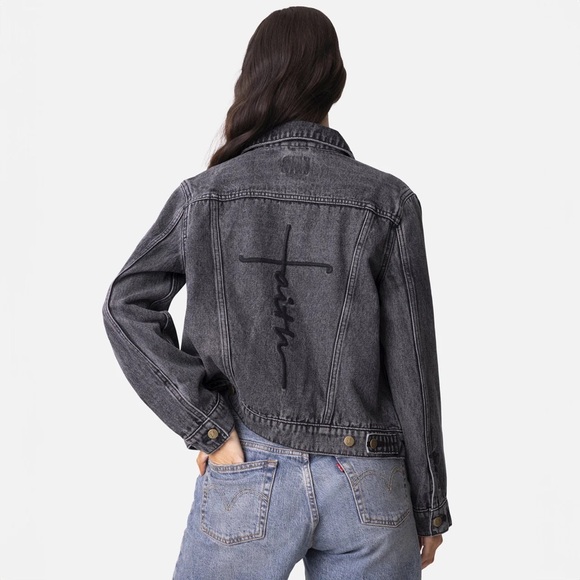 Love In Faith Jackets & Blazers - Love In Faith Vintage Washed Faith Cross Denim Jacket Embroidered Black